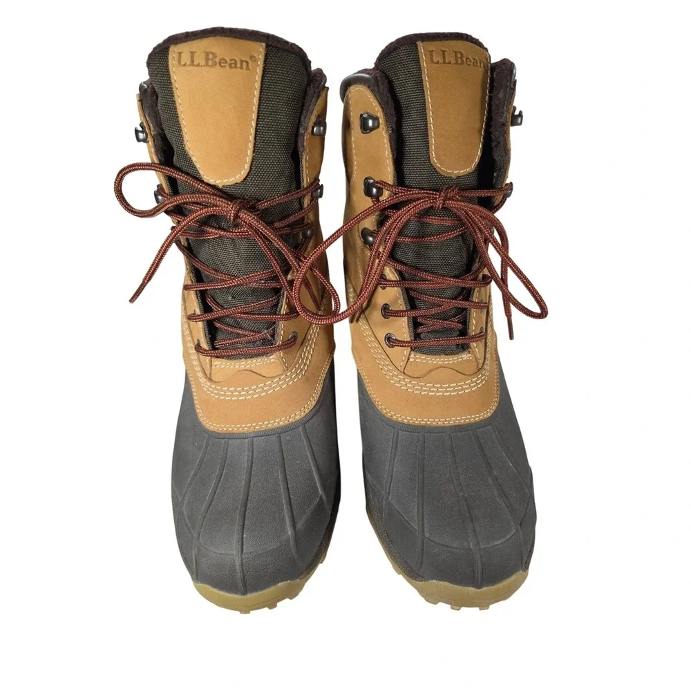 LL Bean Mens Storm Chaser Boots WR95 04 Brown Tan Leather Rubber Duck Boots 13 M